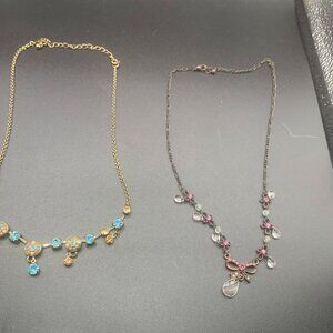 Rhinestone Drop Pendant & Bowtie Pendant 19" Necklaces